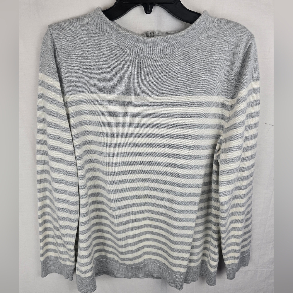 Talbot's Gray and White Striped Long Sleeve Sweater Sz XLP